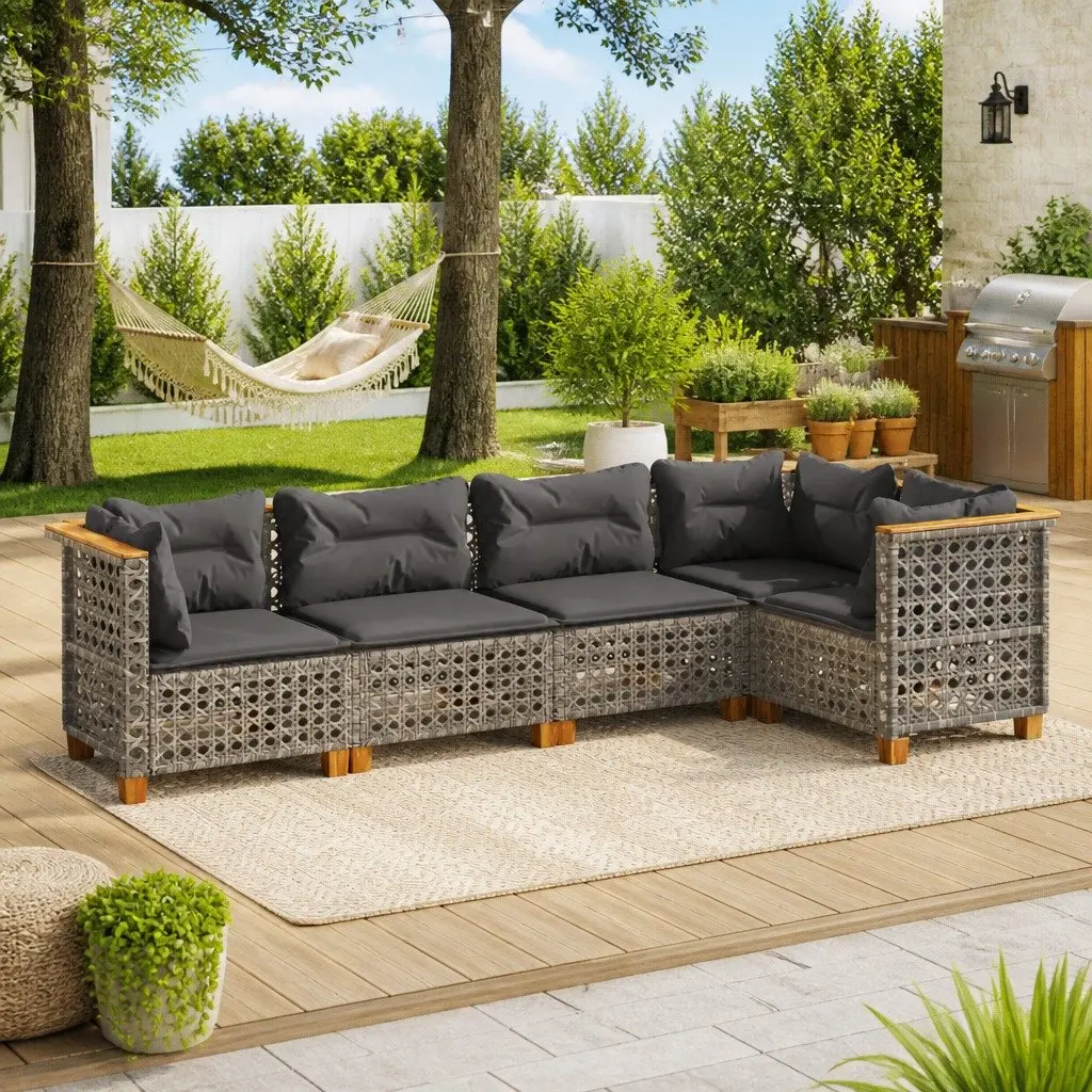 Garden Sofa Set 5 Piece Outdoor Furniture Patio Lounge Grey Cushions Modular