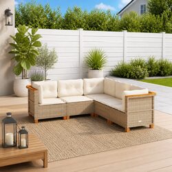 5-Piece Outdoor Sofa Set in Beige with Cushions