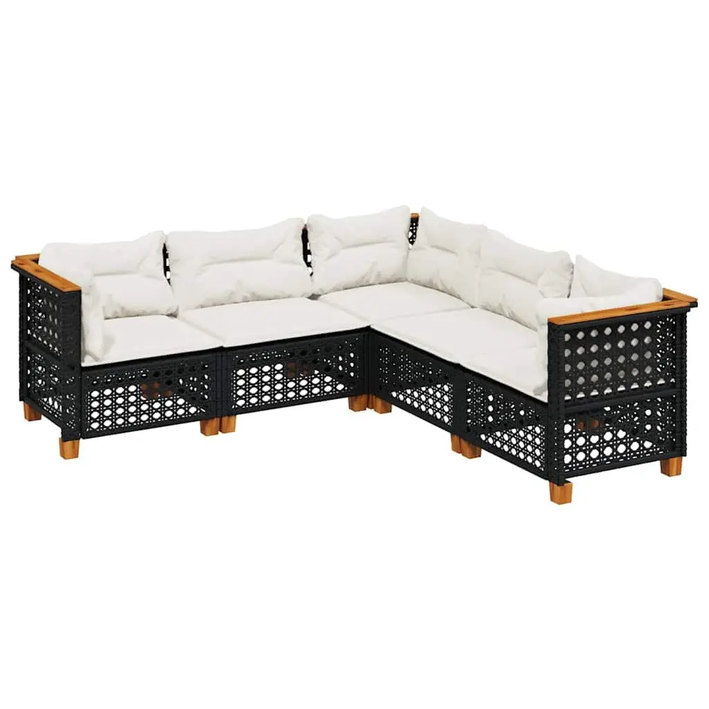 Garden Sofa Set 5 Piece Outdoor Furniture Black Poly Rattan Cushions Patio