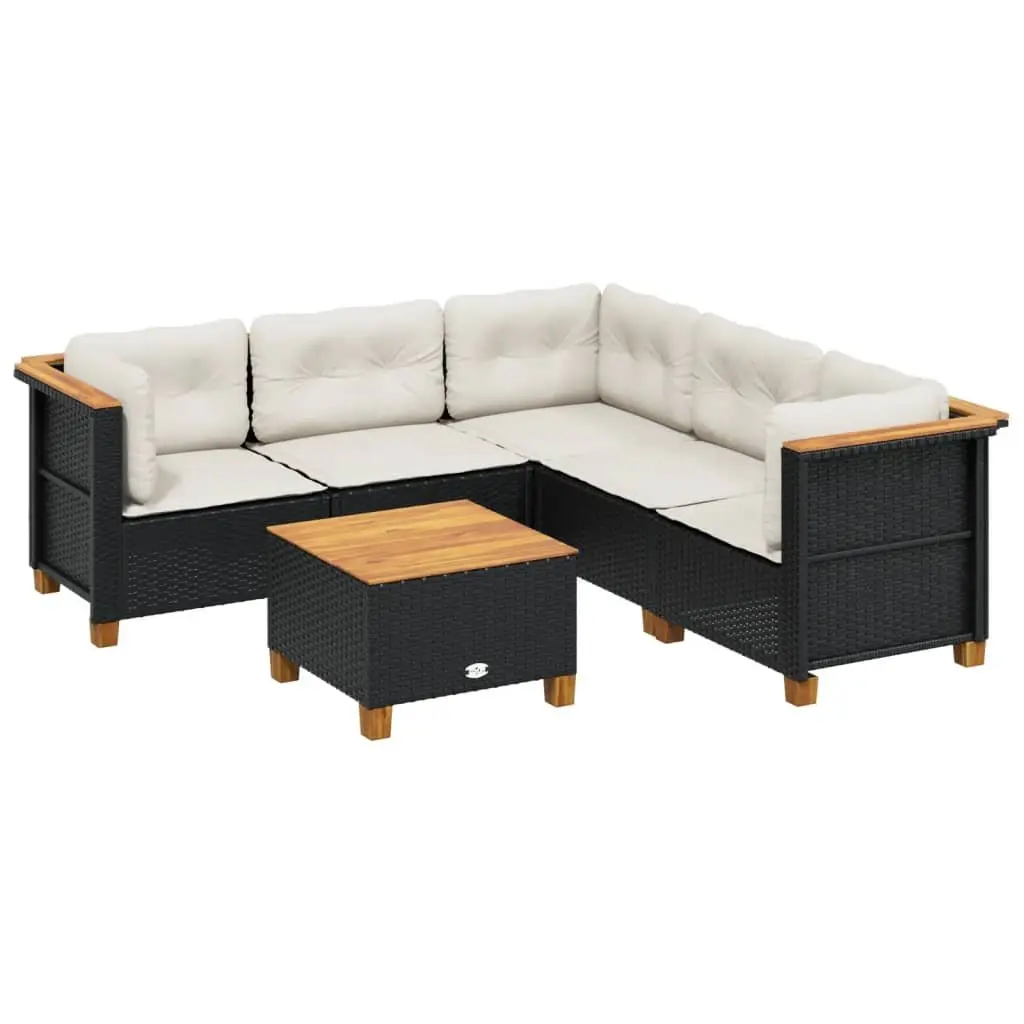 6 Piece Modular Garden Sofa Set with Cushions Black PE Rattan