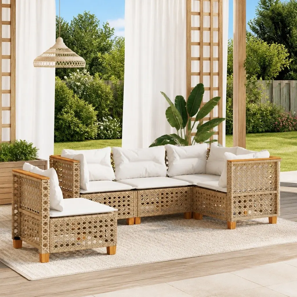 Garden Sofa Set 5 Piece Outdoor Furniture with Cushions Beige Patio Lounger
