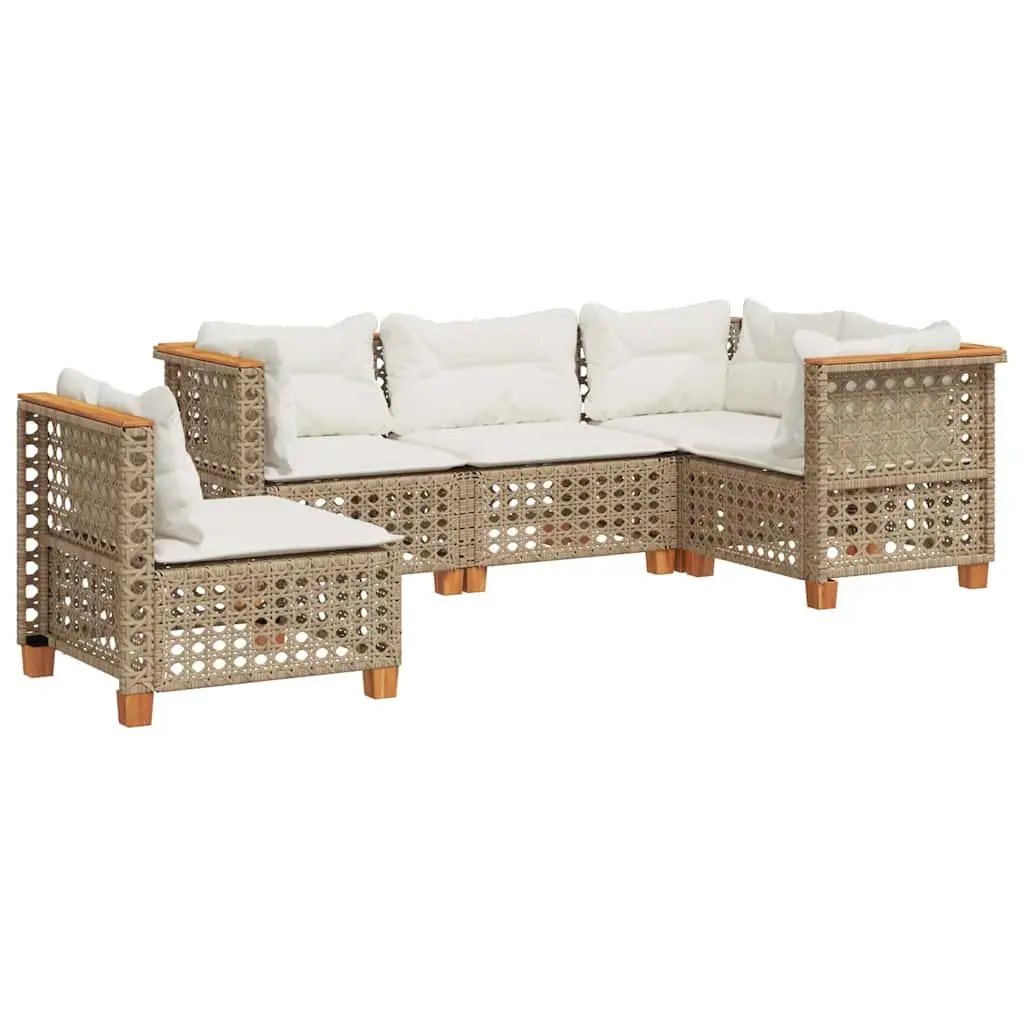 Garden Sofa Set 5 Piece Outdoor Furniture with Cushions Beige Patio Lounger