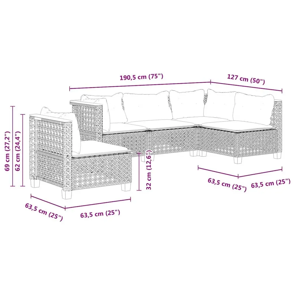 Garden Sofa Set 5 Piece Outdoor Furniture with Cushions Beige Patio Lounger
