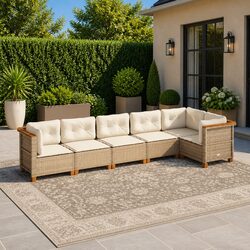Garden Sofa Set 6 Piece Outdoor Furniture Patio Sectional with Cushions Beige