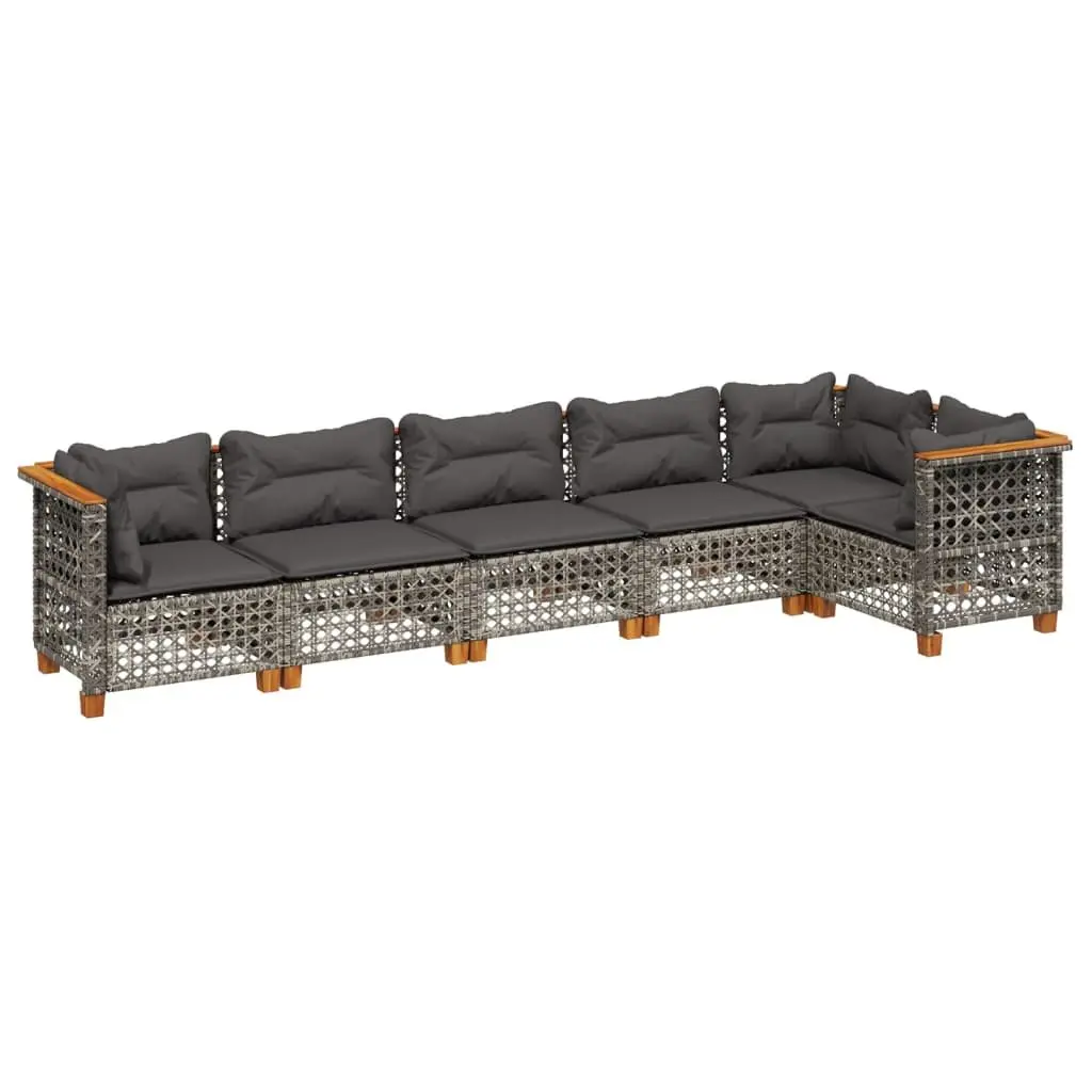 Outdoor Furniture Modular Garden Sofa Set 6 Piece Grey Poly Rattan with Thick Cushions