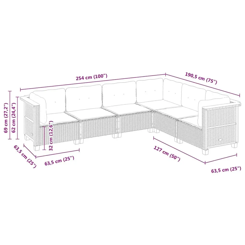 Garden Sofa Set 6 Piece Outdoor Furniture Patio Seating Black Rattan Cushions