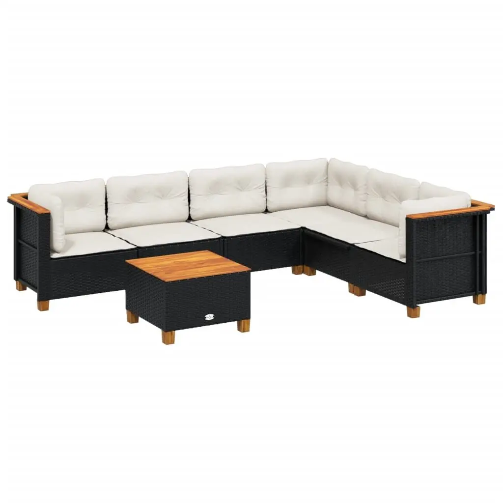7 Piece Outdoor Garden Sofa Set Black Rattan with Cushions