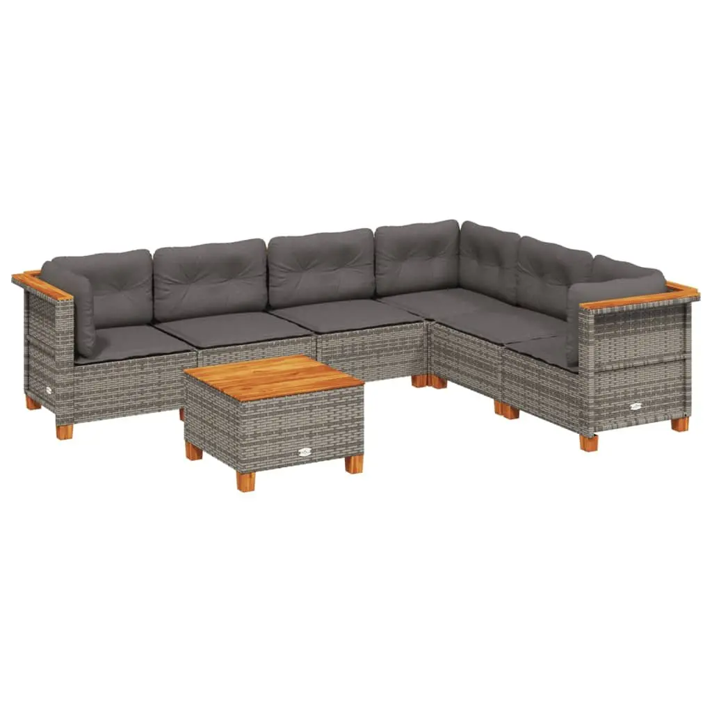 7 Piece Grey Outdoor Garden Sofa Set with Cushions PE Rattan