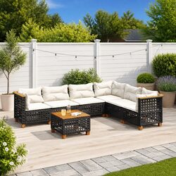 7 Piece Garden Sofa Set Black Poly Rattan Outdoor Furniture with Cushions Patio
