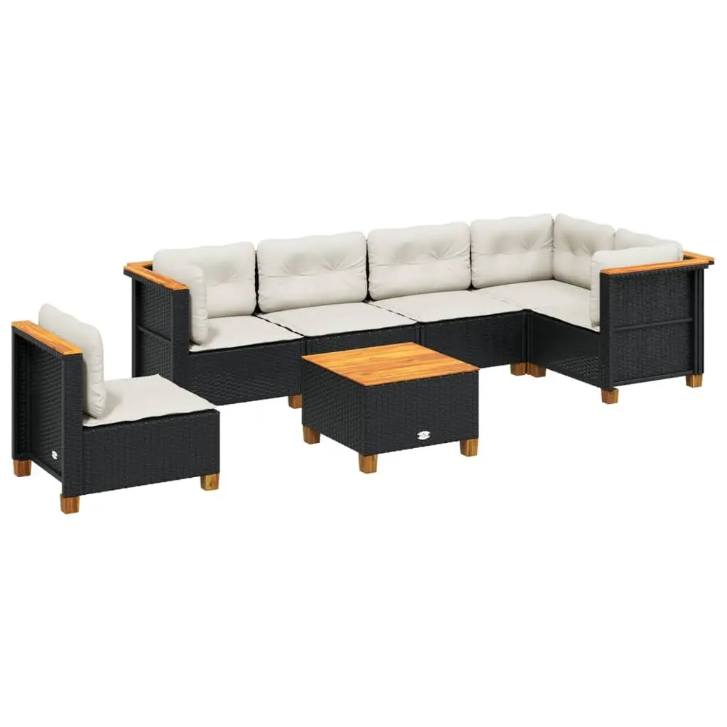 7 Piece Garden Sofa Set Outdoor Patio Furniture Poly Rattan Black with Cushions