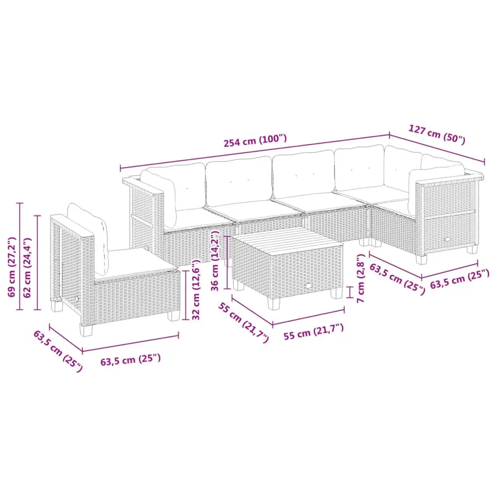 7 Piece Outdoor Sofa Set in Grey