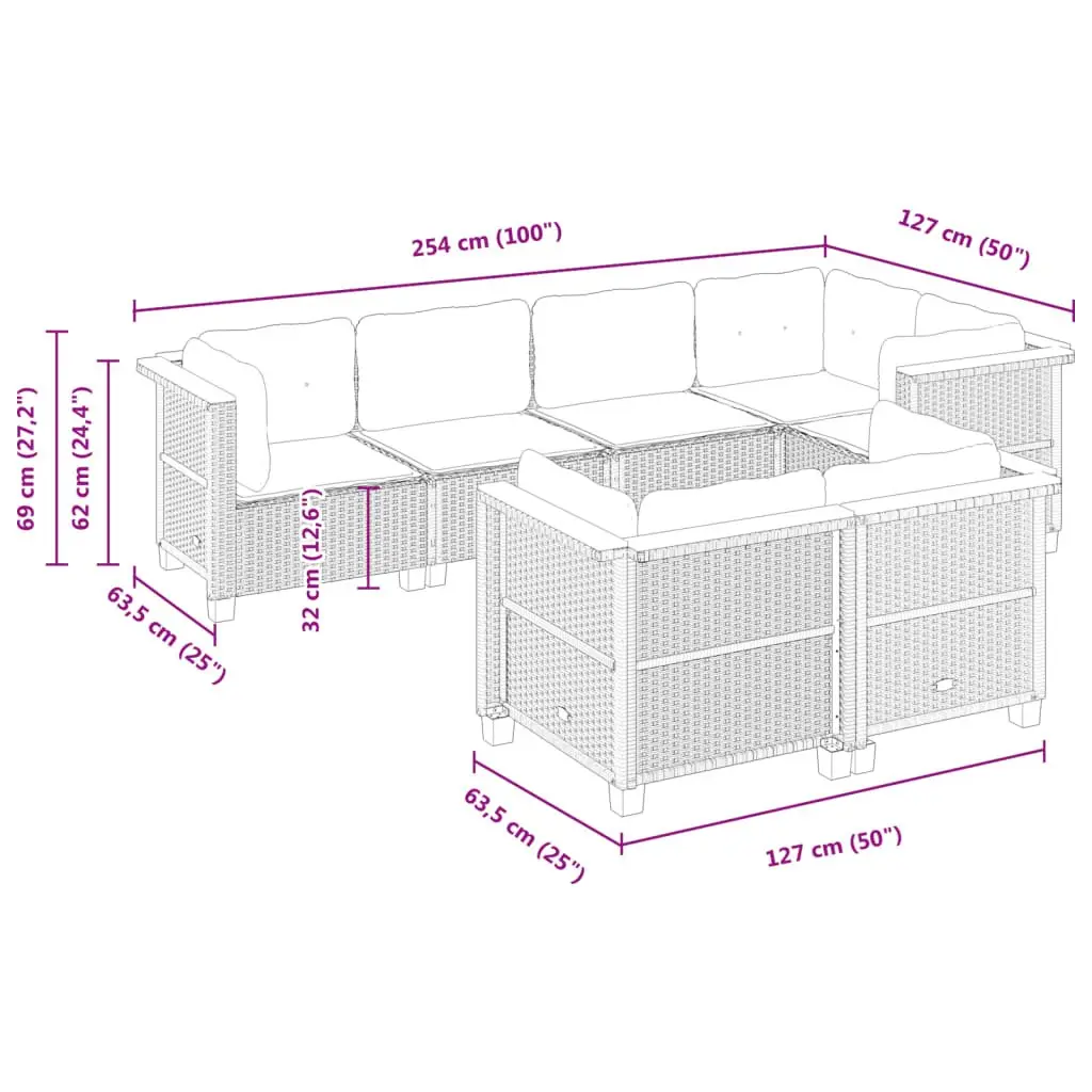 Garden Sofa Set 7 Piece Outdoor Patio Furniture Grey Modular Seating with