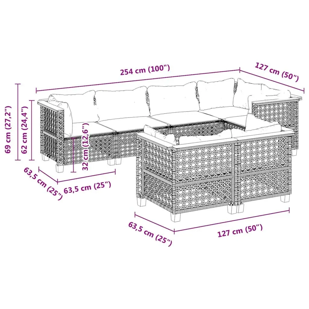 Garden Sofa Set 7 Piece Outdoor Furniture Patio Lounge with Cushions Grey