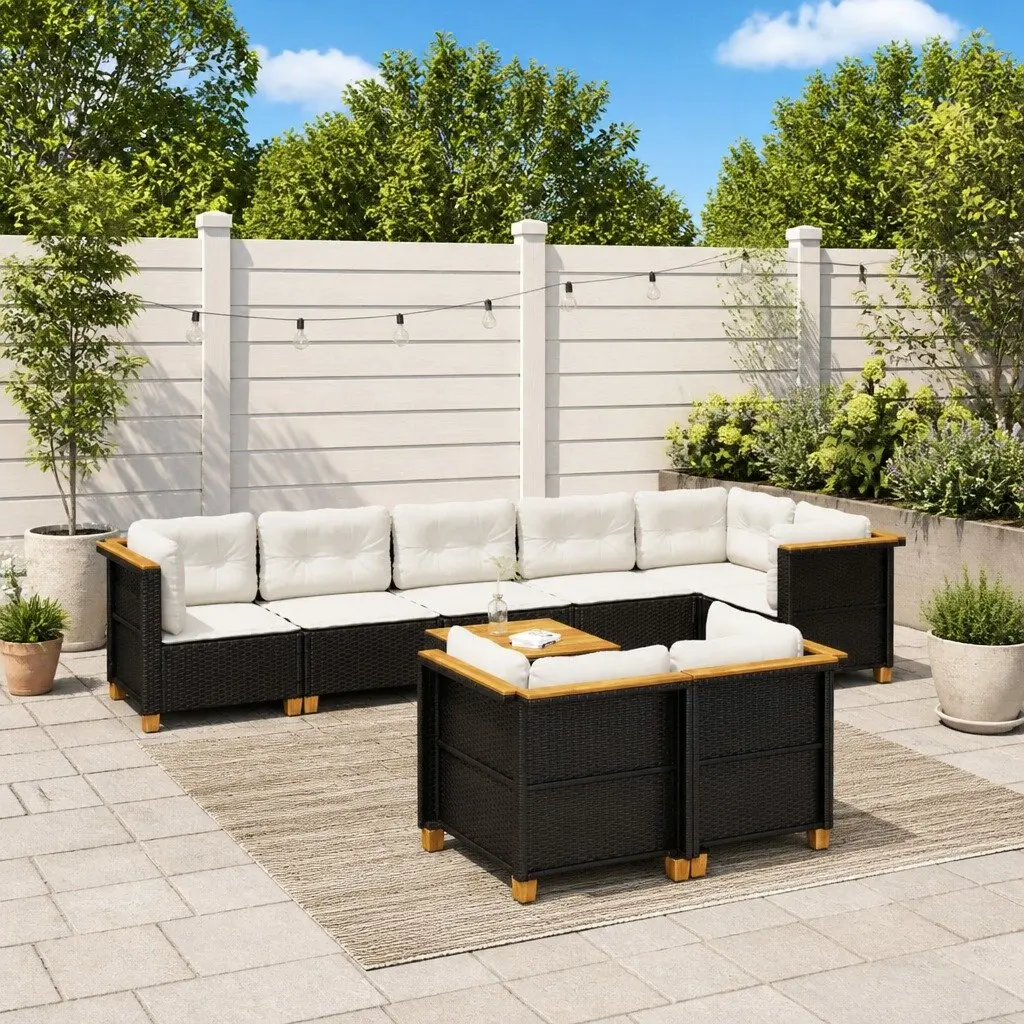 Garden Sofa Set 9 Piece Outdoor Furniture Patio Sectional with Cushions Black
