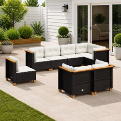 Garden Sofa Set 8 Piece Outdoor Furniture Black Patio Seating with Cushions