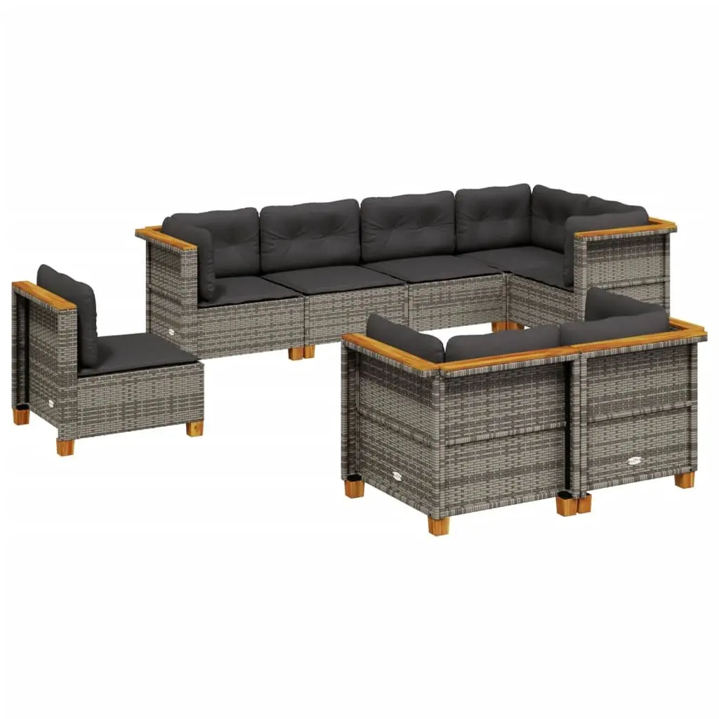 Garden Sofa Set 8 Piece Outdoor Furniture Patio Lounge Grey Poly Rattan Cushions