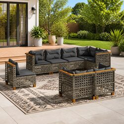 Durable 8-Piece Grey Outdoor Sofa Set with Cushions