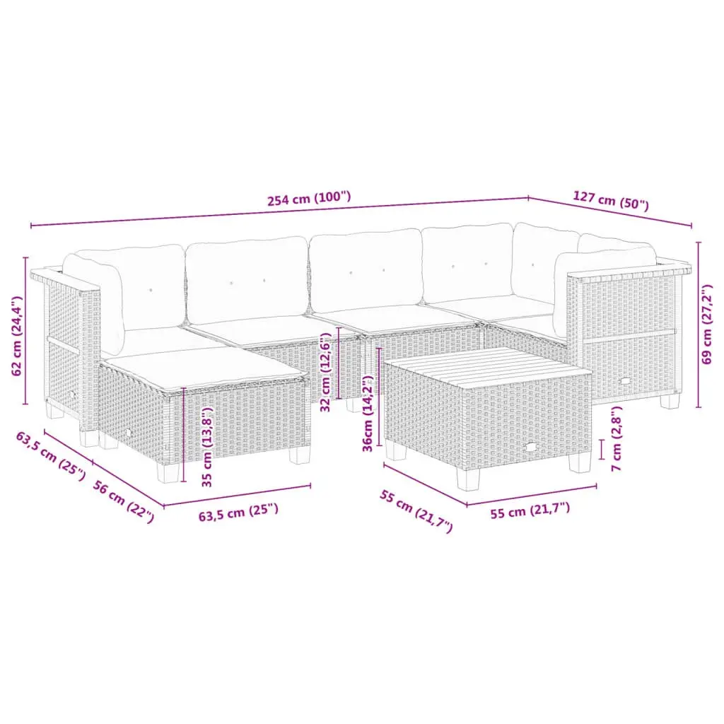 Garden Sofa Set 7 Piece Outdoor Furniture Patio Lounge Grey Poly Rattan Cushions