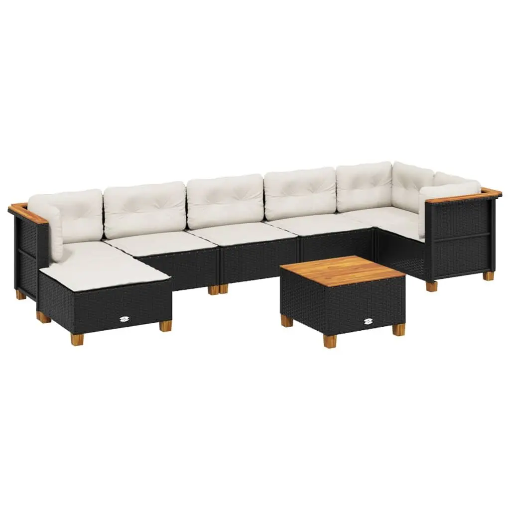 Garden Sofa Set Black Poly Rattan 8 Pieces Outdoor Furniture with Cushions