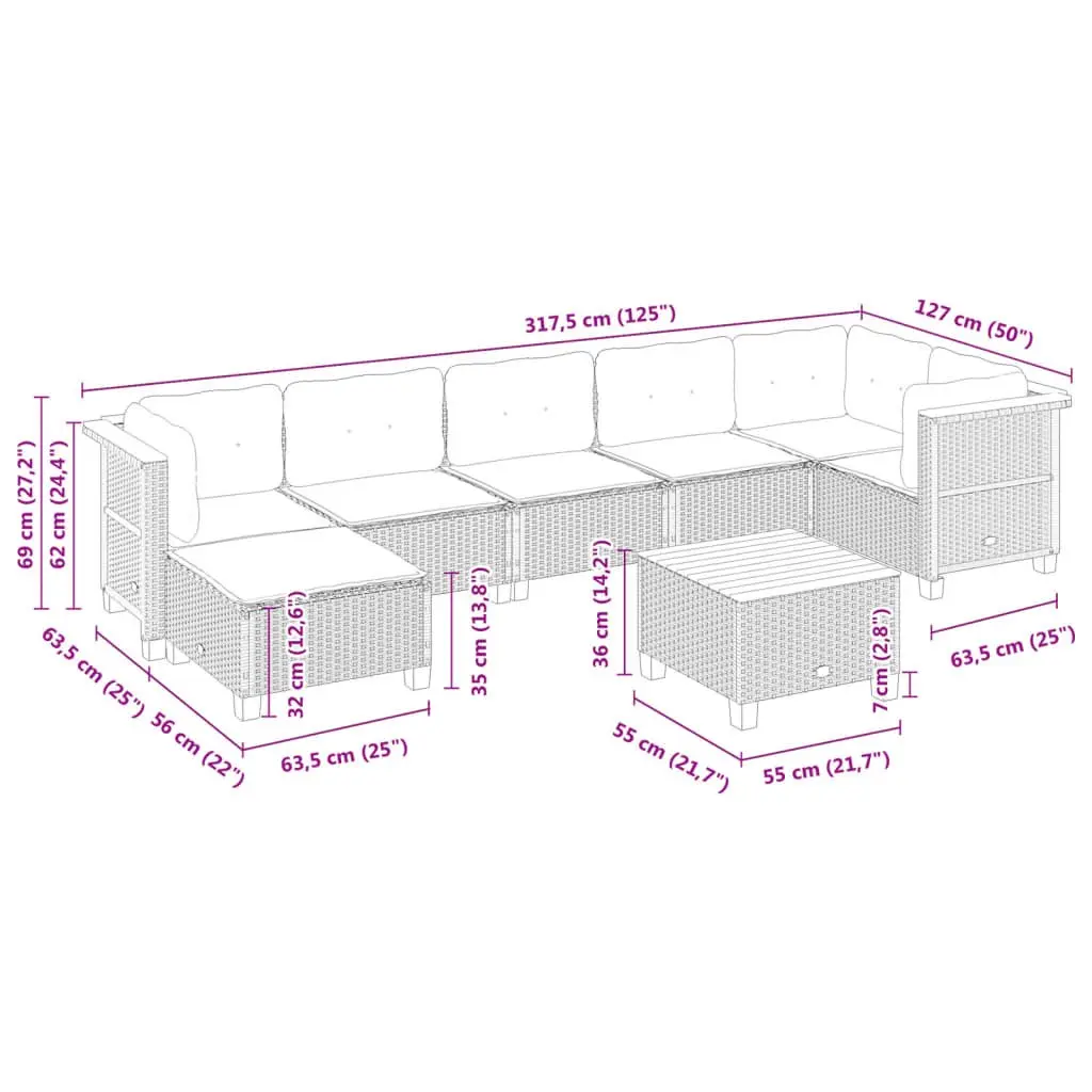 Garden Sofa Set Black Poly Rattan 8 Pieces Outdoor Furniture with Cushions