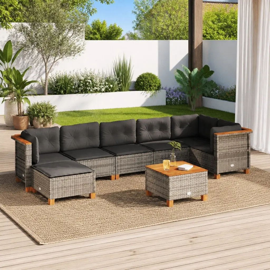 Garden Sofa Set 8 Piece Outdoor Furniture Grey Poly Rattan Patio Lounge with