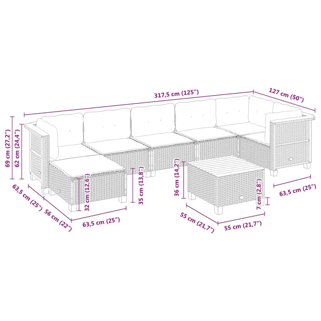 Garden Sofa Set 8 Piece Outdoor Furniture Grey Poly Rattan Patio Lounge with