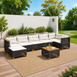 Versatile Garden Sofa Set - 8 Pieces in Black Rattan