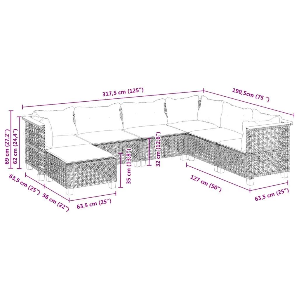 Garden Sofa Set 7 Piece Outdoor Furniture Patio Black Rattan Modular Seating