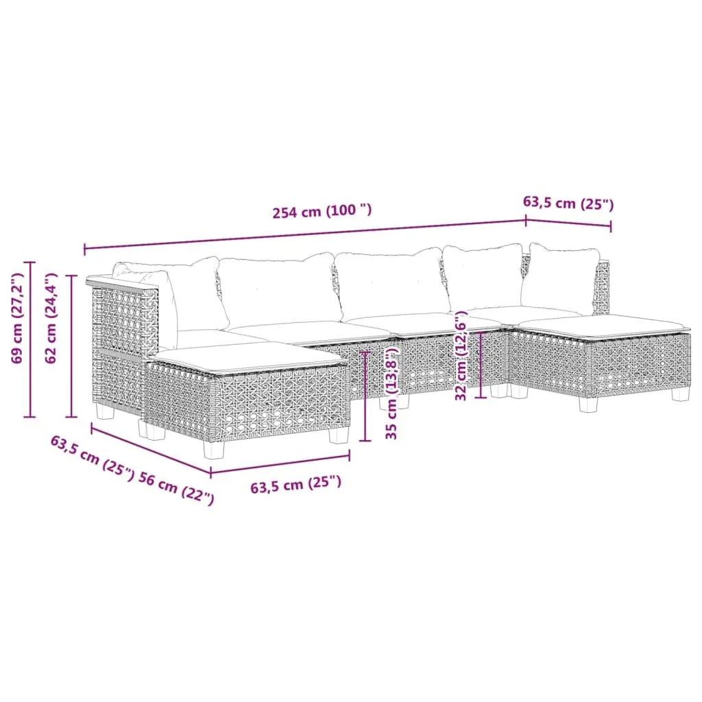 6-Piece Garden Sofa Set with Grey Cushions