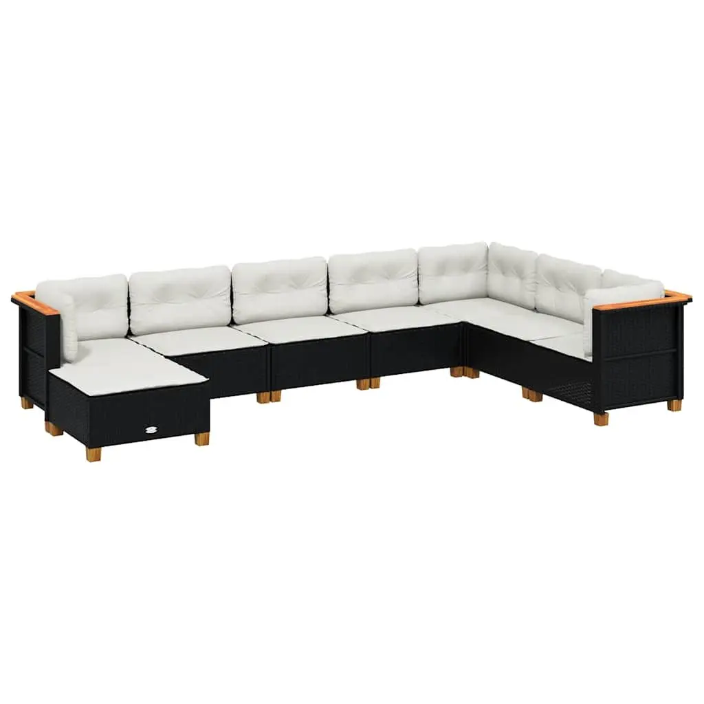 Garden Sofa Set 8 Piece Outdoor Furniture Black Poly Rattan Modular Cushioned