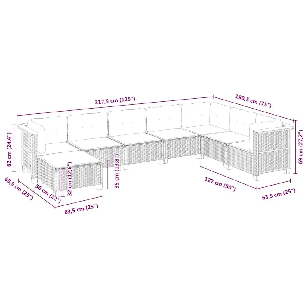 Garden Sofa Set 8 Piece Outdoor Furniture Black Poly Rattan Modular Cushioned