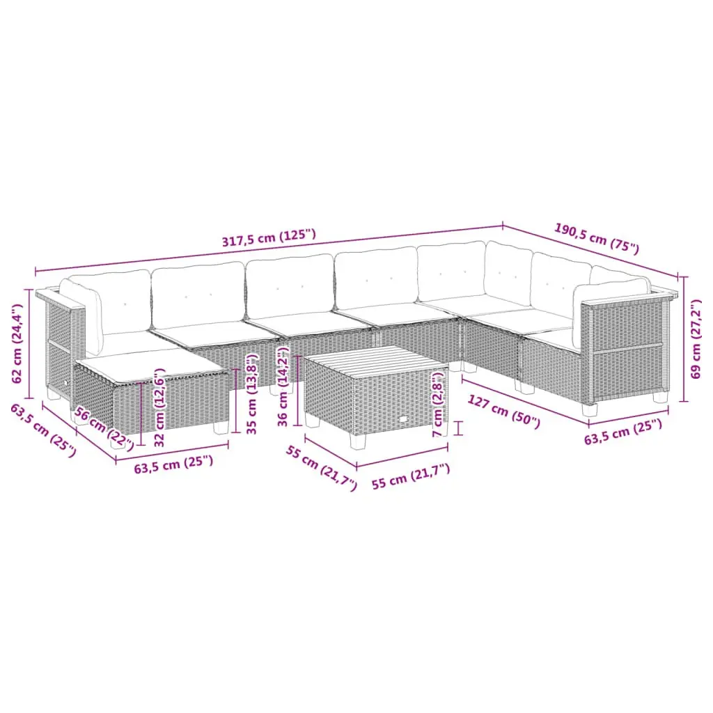 9 Piece Outdoor Sofa Set