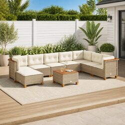 Beige Garden Sofa Set - 9 Piece Outdoor Lounge Furniture