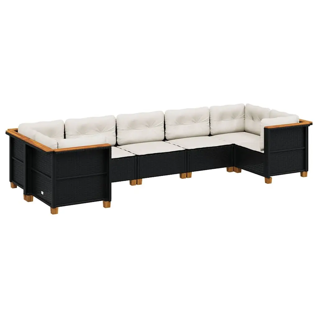 Garden Sofa Set 7 Piece Outdoor Furniture Patio Sectional Black with Cushions