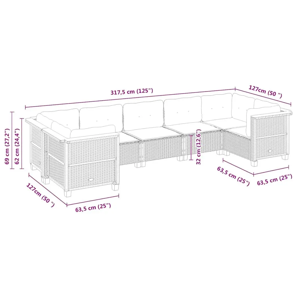 Garden Sofa Set 7 Piece Outdoor Furniture Patio Sectional Black with Cushions