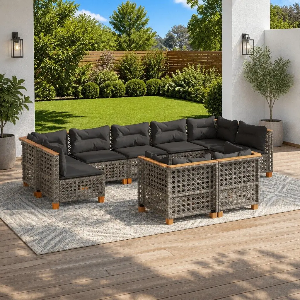 Garden Sofa Set 9 Piece Outdoor Furniture Patio Seating with Cushions Grey