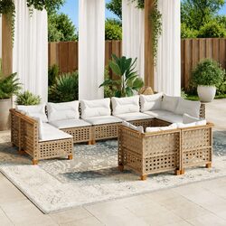 Outdoor Garden Sofa Set 9 Piece Modular Patio Furniture with Cushions Beige