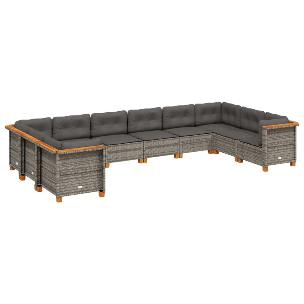 Modular Outdoor Furniture Garden Sofa Set Grey Rattan 10 Piece Patio Seating