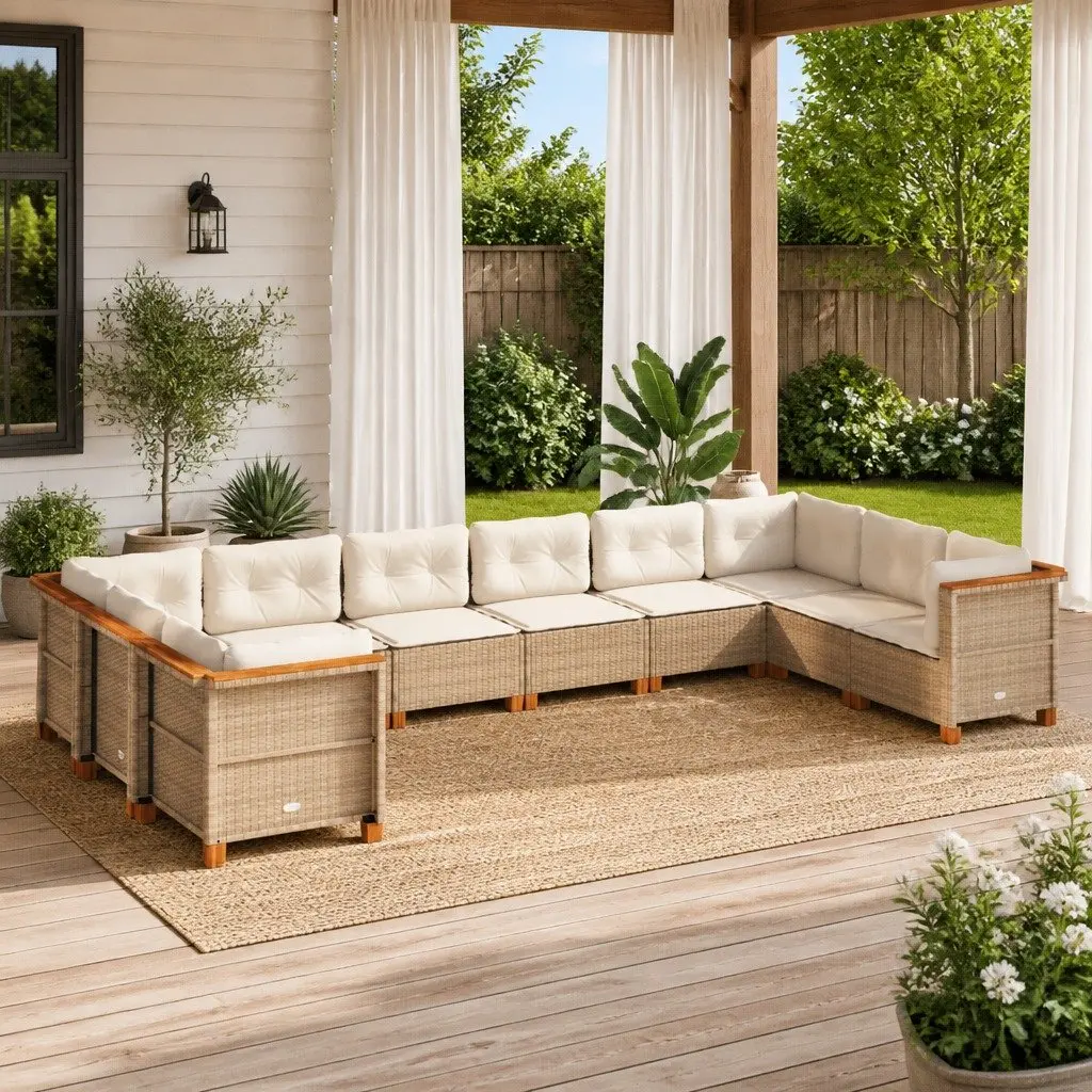 Garden Sofa Set 10 Piece Outdoor Furniture Beige with Cushions Patio Seating