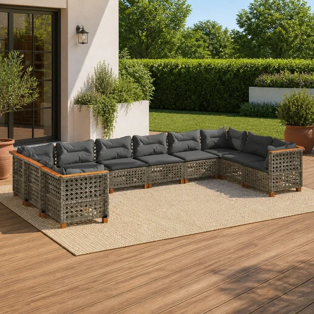 Modular Grey Rattan Garden Sofa Set 10 Piece Outdoor Furniture with Cushions