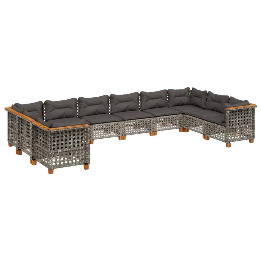 Modular Grey Rattan Garden Sofa Set 10 Piece Outdoor Furniture with Cushions