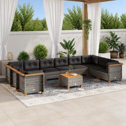 11 Piece Garden Sofa Set with Cushions – Grey Rattan