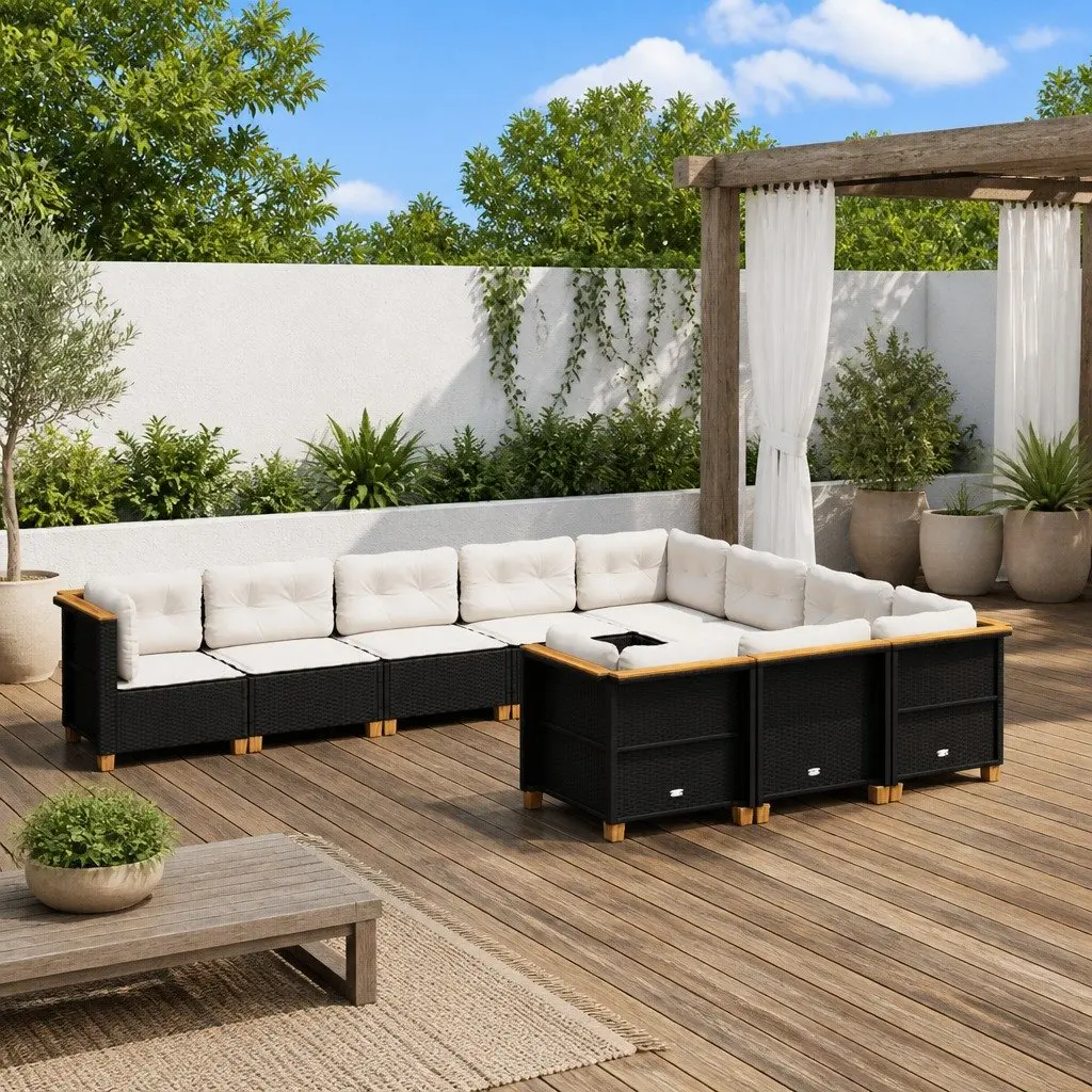 Garden Sofa Set 10 Piece Outdoor Furniture Black Poly Rattan Modular Patio