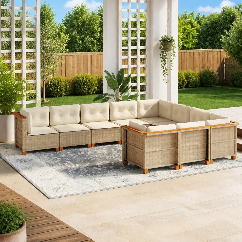 Garden Sofa Set 10 Piece Outdoor Furniture Patio Seating Beige with Cushions
