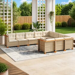 Garden Sofa Set 10 Piece Outdoor Furniture Patio Seating Beige with Cushions