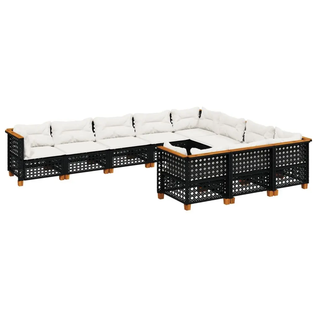 Modular Outdoor Sofa Set Black Rattan 10 Piece Durable Patio Furniture with Cushions