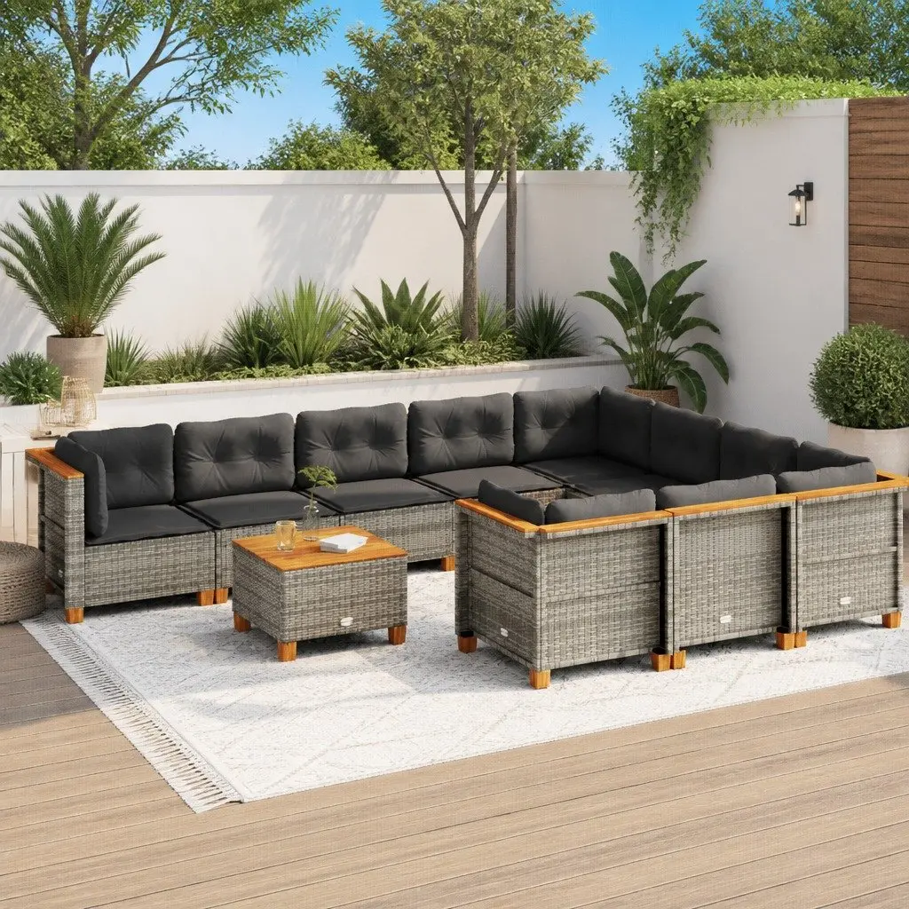 Garden Sofa Set 11 Piece Outdoor Furniture Patio Grey Poly Rattan with Cushions
