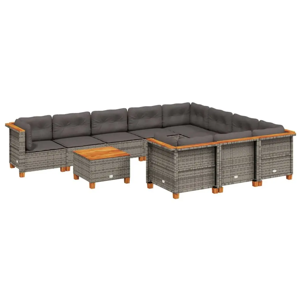 Garden Sofa Set 11 Piece Outdoor Furniture Patio Grey Poly Rattan with Cushions