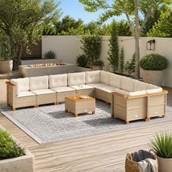 Outdoor Garden Sofa Set 11 Piece Patio Furniture Beige with Cushions Modular