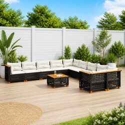Garden Sofa Set 11 Piece Outdoor Patio Furniture Poly Rattan Black Modular